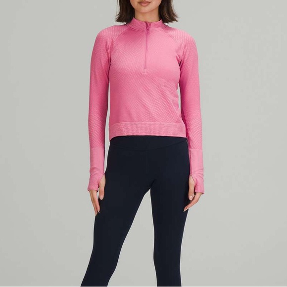 lululemon athletica Tops - Lululemon Rest Less Cropped Half-Zip Grid Warp Pink Blossom Quarter Zip Size 8